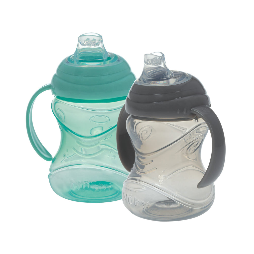 Clik-It Soft Spout Grip N' Sip Trainer Cup (2 Pack) | Aqua/Grey (TT94)