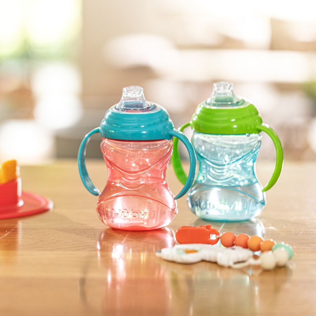 Clik-It Soft Spout Grip N' Sip Trainer Cup (2 Pack) | Aqua/Grey (TT94)