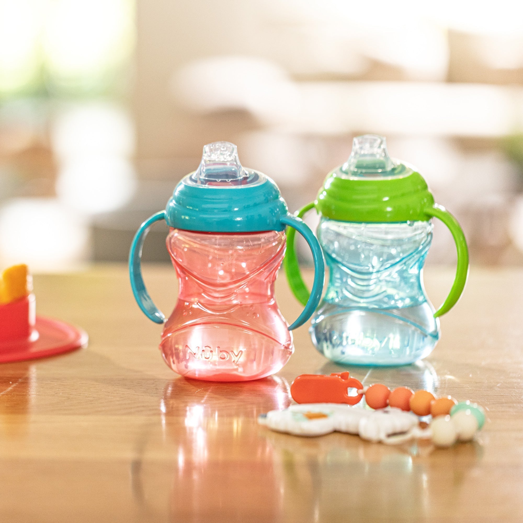 Clik-It Soft Spout Grip N' Sip Trainer Cup (2 Pack) | Aqua/Grey (TT94)