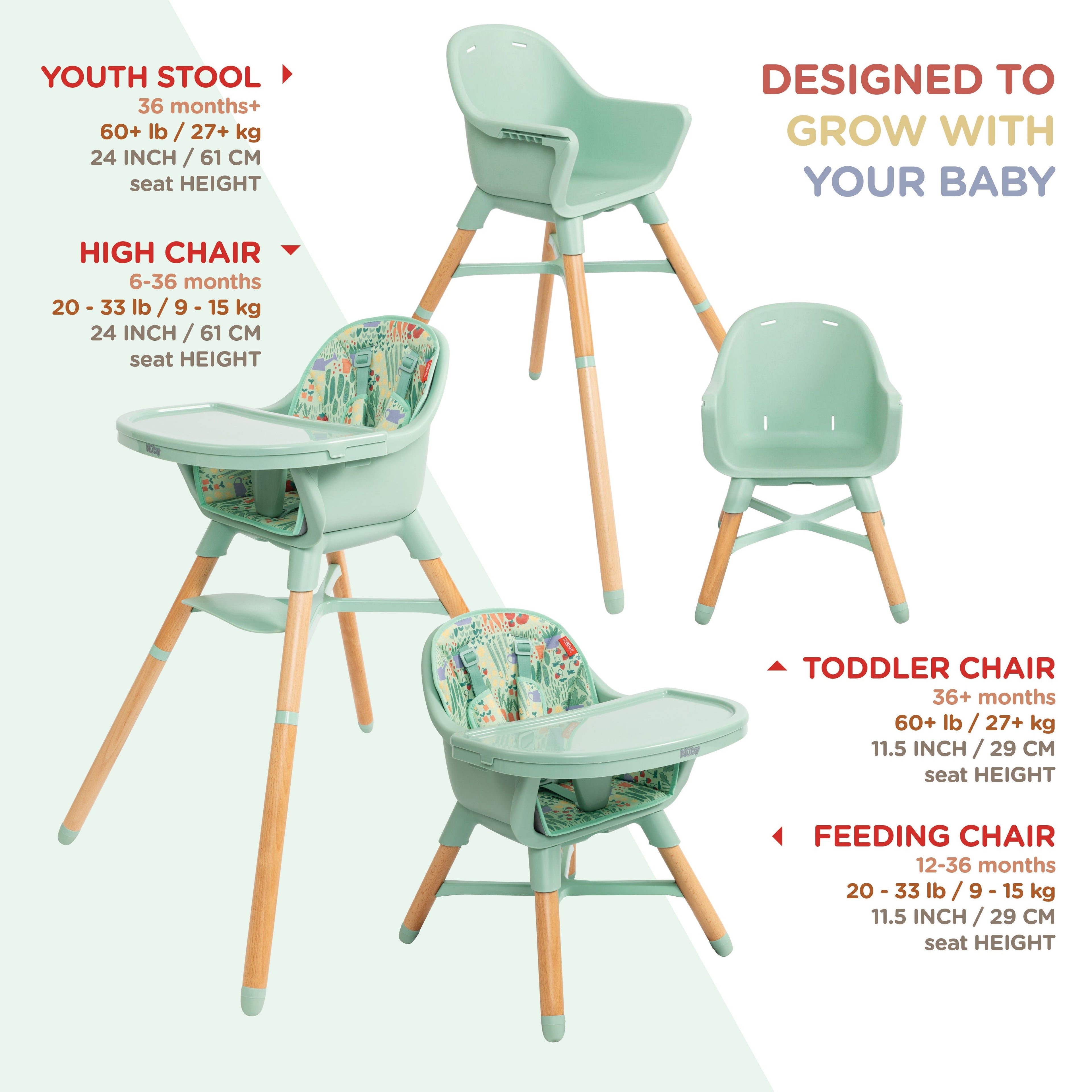 4-in-1 Multi-Use High Chair | Green Garden (02XQ)