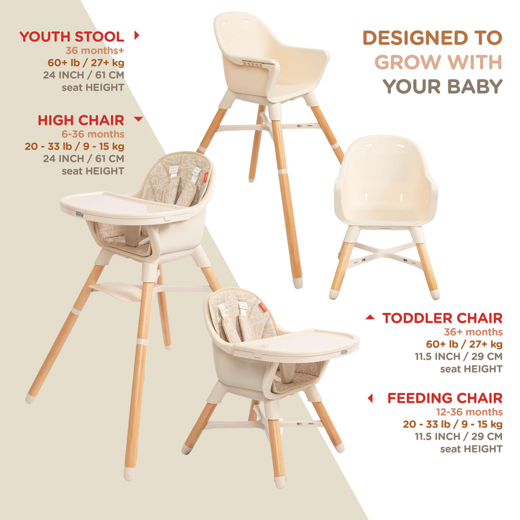 4-in-1 Multi-Use High Chair | Beige Lines (BZY5)