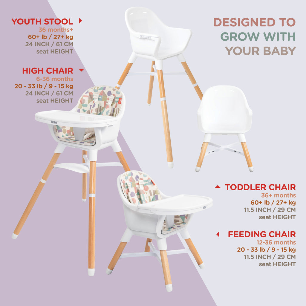 4-in-1 Multi-Use High Chair | White Geometrics (4TK2)