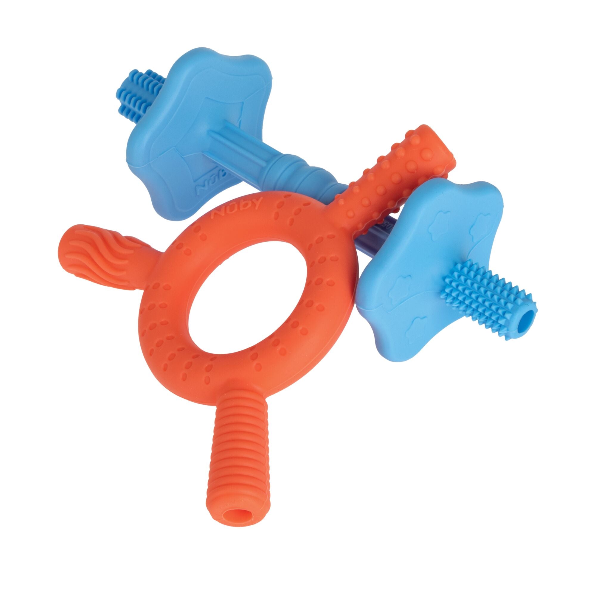 Hollow Sensory Tube Teethers | Blue/Coral (7P5Q)
