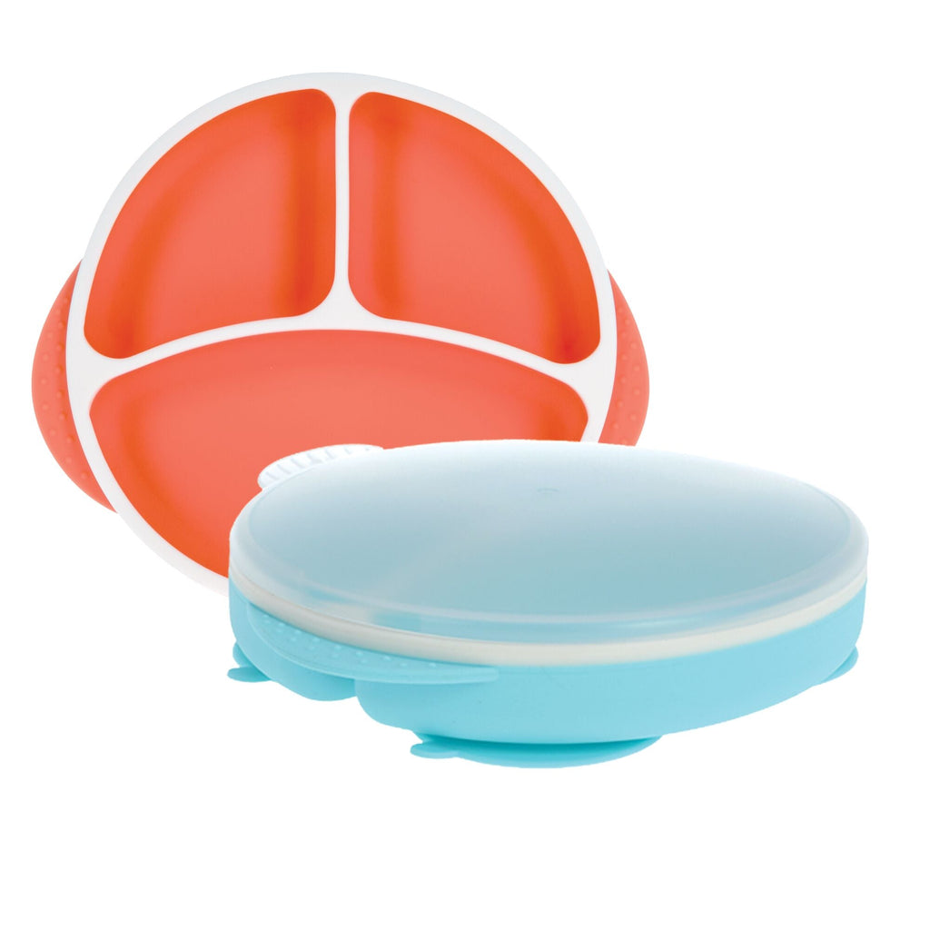 Round Silicone Suction Plate & Lid (2 Pack) | Orange / Aqua (4ZBV)