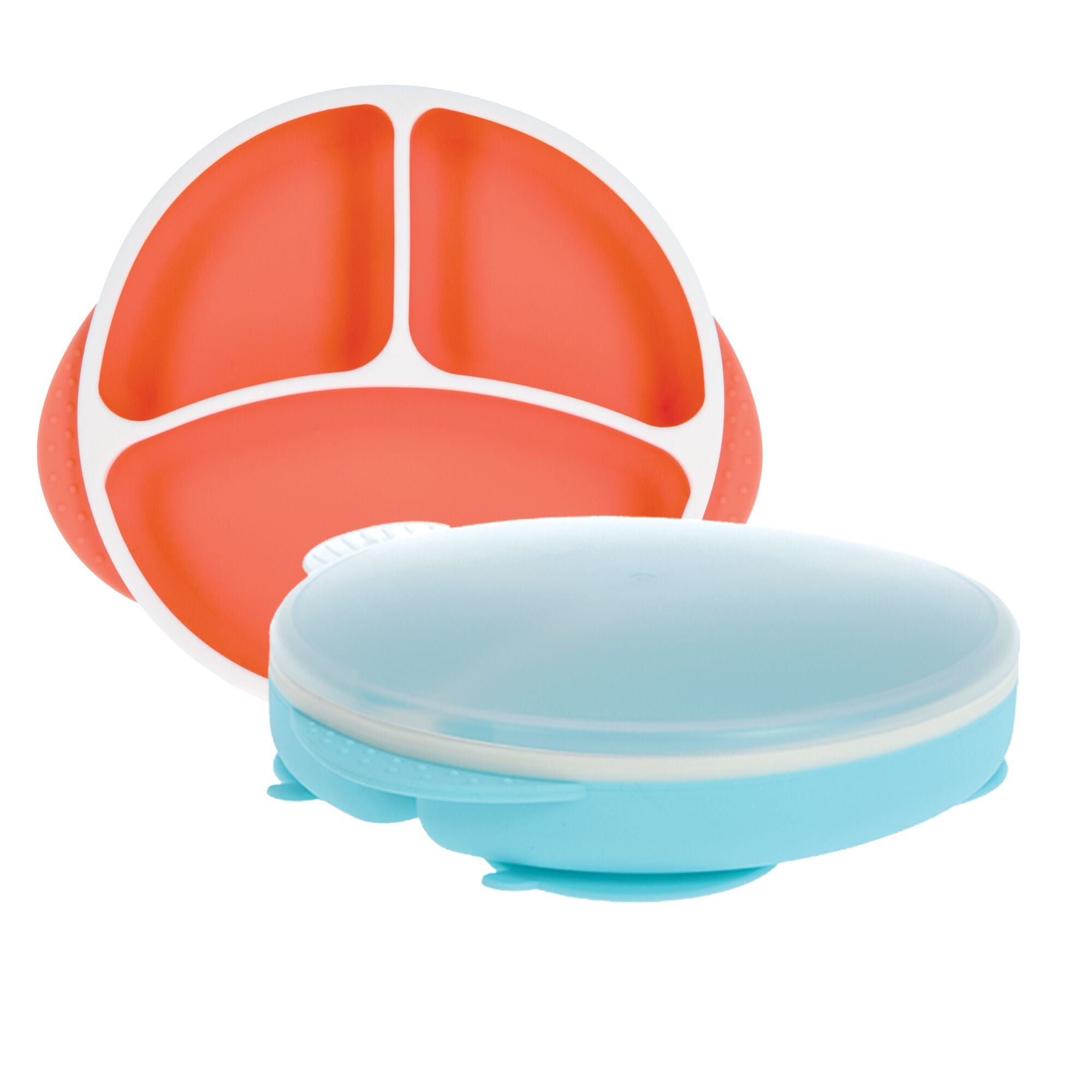 Round Silicone Suction Plate & Lid (2 Pack) | Orange / Aqua (4ZBV)