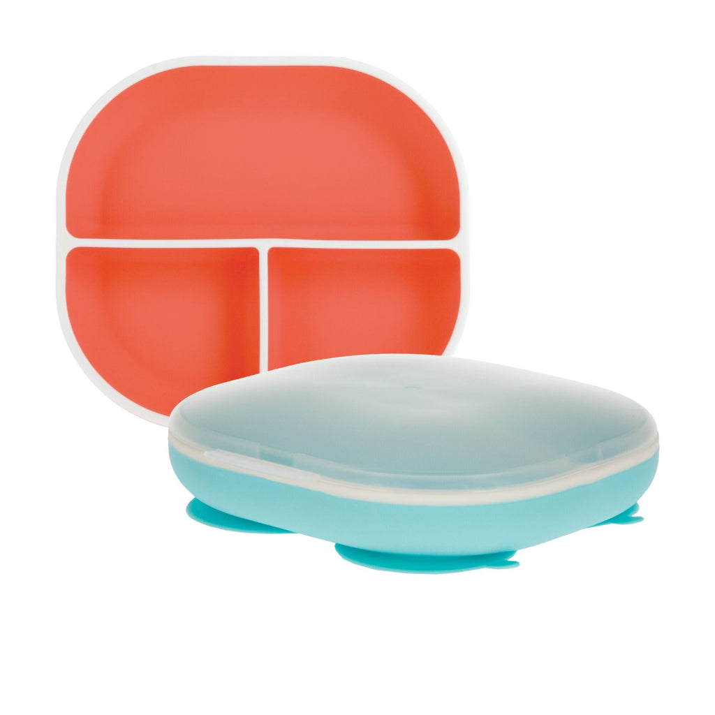 Rectangular Silicone Suction Plate (2 Pack) | Coral / Aqua (CXJN)