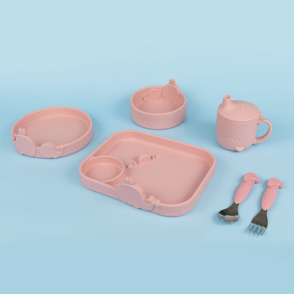 Animal Friends 6-Piece Dinnerware Set - Pink Whale (JU6D)